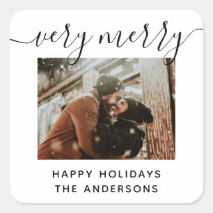 Sticker Carré Très Joyeux Noël Photo des Fêtes Modernes