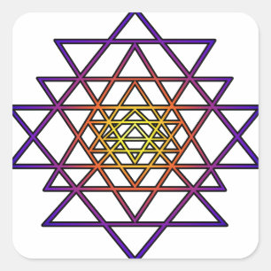 Sticker Carré Triangle Mandala (violet jaune) Sri Yantra