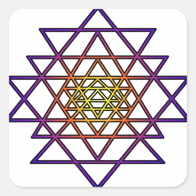 Sticker Carré Triangle Mandala (violet jaune) Sri Yantra (Devant)