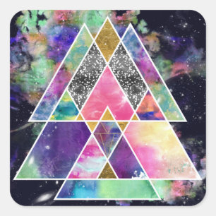Sticker Carré Triangles géométriques abstraits cool aquarelle