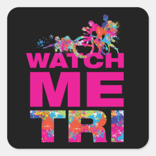 Sticker Carré Triathlon Motivation Noir et Magenta Typographie