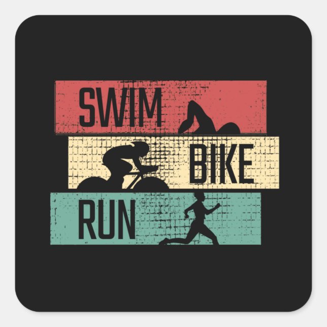 Sticker Carré Triathlon - Nager Vélo Courir (Devant)
