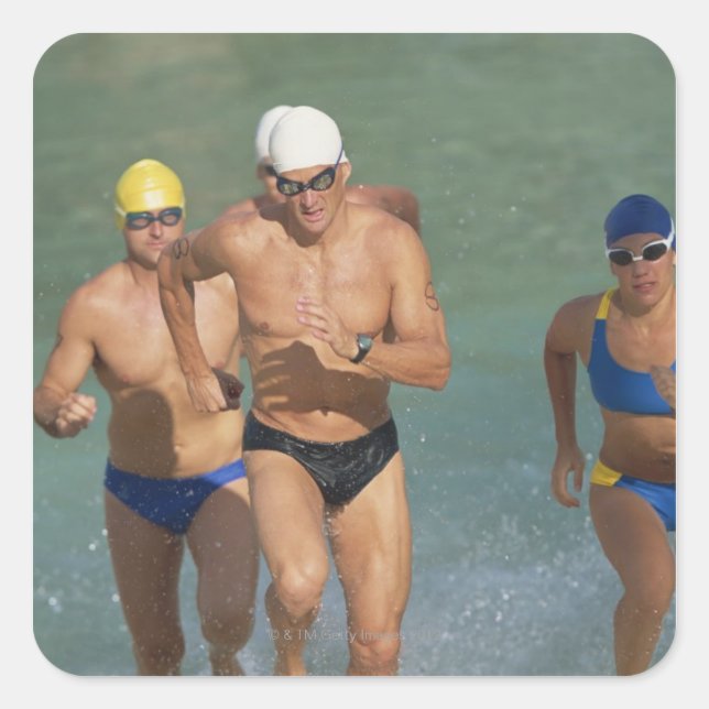 Sticker Carré Triathloners s'enfuient d'eau 3 (Devant)