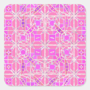 Sticker Carré Tribal Batik - tons roses et orchidées