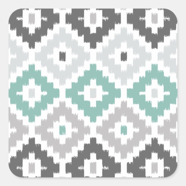 Sticker Carré Tribal Gris et Monnaie Imprimer Motif diamant Ikat (Devant)