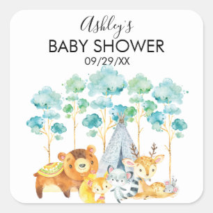 Sticker Carré TribalWoodland Animaux Baby shower Favoriser Stick
