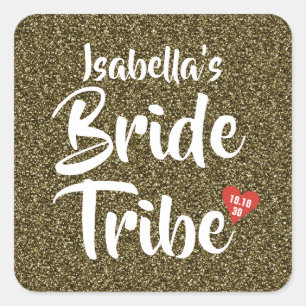 Sticker Carré Tribu de la mariée Date rouge cœur personnalisé Pa