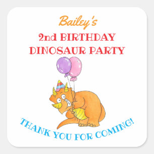 Sticker Carré Triceratops Dinosaure Merci Anniversaire Enfant