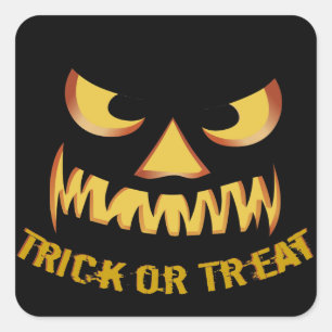 Sticker Carré Trick or Treat avec visage de citrouille