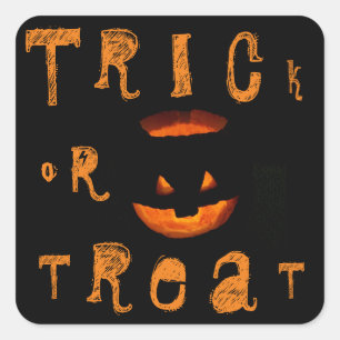 Sticker Carré Trick or Treat Citrouille Lumineuse Halloween