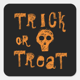 Sticker Carré Trick or Treat Grunge Crâne Orange Halloween