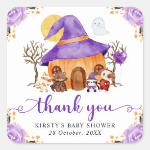 Sticker Carré Trick or Treat Halloween Baby Shower aquarelle