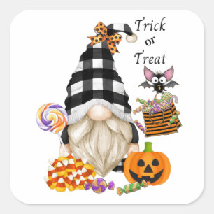 Sticker Carré Trick or Treat Halloween Gnome