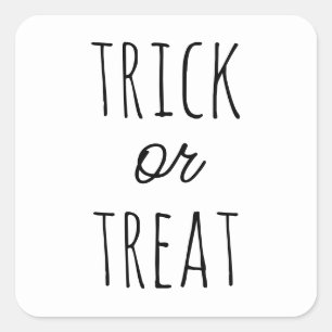 Sticker Carré Trick or Treat Halloween. Minimaliste Noir & Blanc