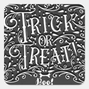 Sticker Carré Trick or Treat Vintage Chalk Bones Fête d'Hallowee
