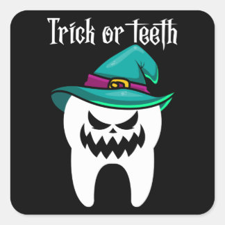 Sticker Carré Trick ou dents Dentiste Dental Dental Halloween Ca