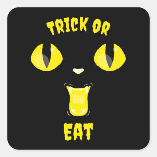 Sticker Carré Trick ou manger drôle Halloween Chat affamé