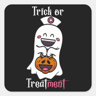Sticker Carré Trick ou traitement Drôle Fantôme Infirmière Hallo