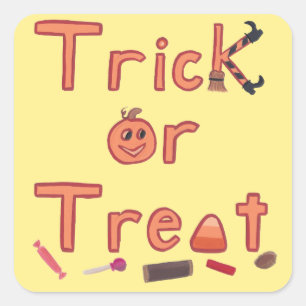 Sticker Carré Trick ou traiter Broom Wits Jambes Candy Halloween