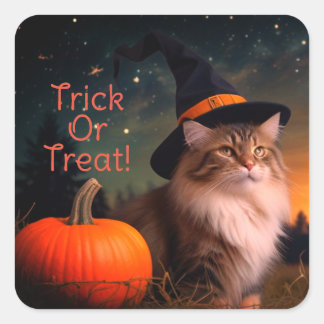 Sticker Carré Trick Ou Traiter Le Chat De Forêt Norvégien En Sor