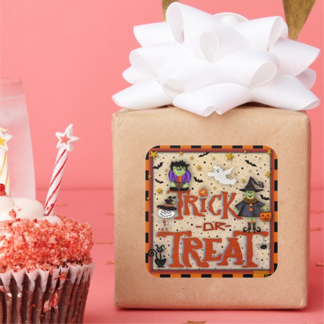 Sticker Carré Trick ou traiter l'Halloween qui monstre l'intégri (Fête)