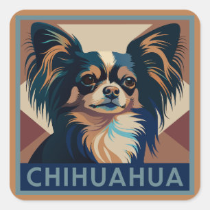 Sticker Carré Tricolor Long Haired Chihuahua