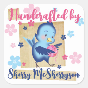 Sticker Carré Tricot tricot crochet homespun fil oiseau