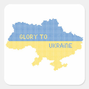 Sticker Carré Tricot Ukraine texte de la carte d'Etat Gloire à l