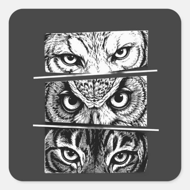 Sticker Carré Trinité Loup Aigle Tigre (Devant)