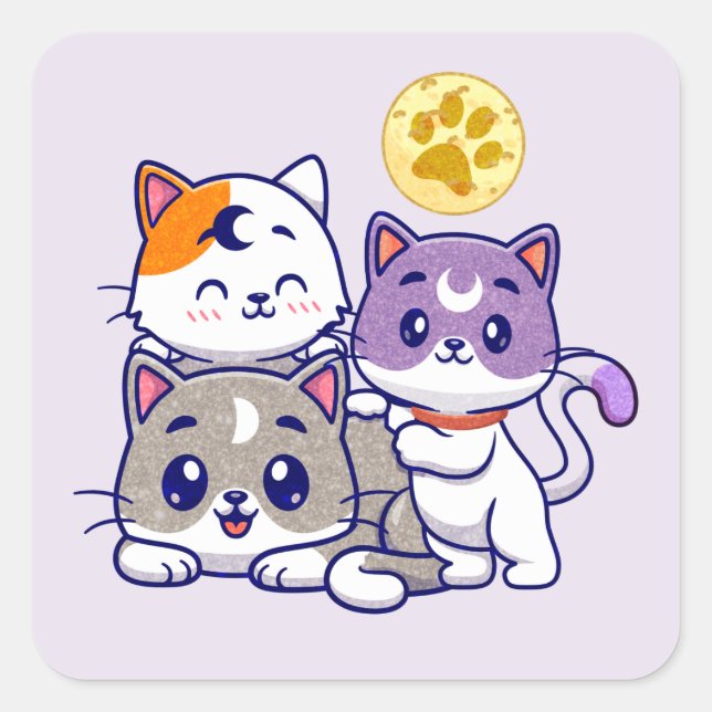 Sticker Carré Trio adorable - Trois chats mignons (Devant)