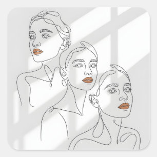 Sticker Carré Trio Féminin en Dessin au Trait