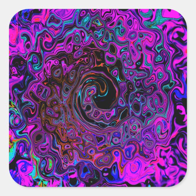 Sticker Carré Trippy Black et Magenta Retro Liquid Swirl (Devant)