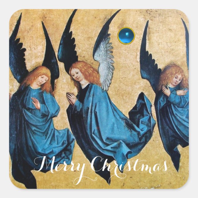 STICKER CARRÉ TROIS ANGES DE NOËL EN BLEU (Devant)