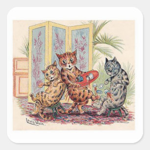 Sticker Carré Trois chats de Louis Wain