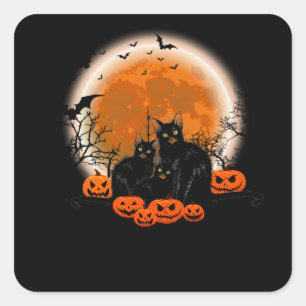 Sticker Carré Trois chats noirs - Halloween