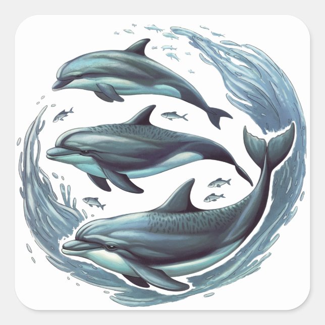 Sticker Carré Trois dauphins (Devant)