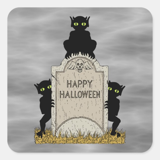 Sticker Carré Trois diablotins Joyeux Halloween (Devant)