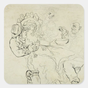 Sticker Carré Trois hommes et une femme qui boivent (stylo et en