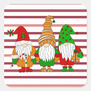 Sticker Carré Trois mignons Gnomes de Noël Festive Holiday