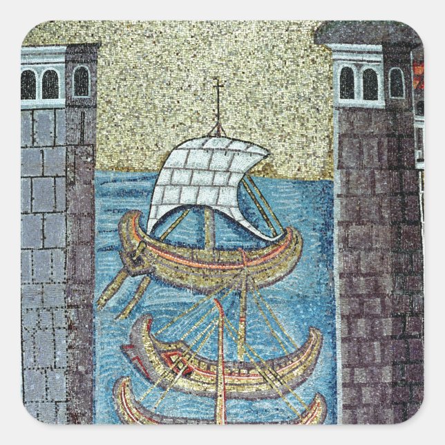 Sticker Carré Trois navires entrant dans le port de Ravenne (Devant)