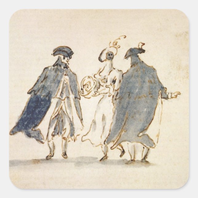 Sticker Carré Trois personnages masqués en costume de carnaval ( (Devant)