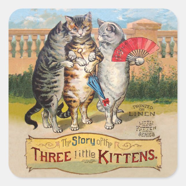 Sticker Carré Trois Petits Chatons Illustration de Mère l'Oie (Devant)