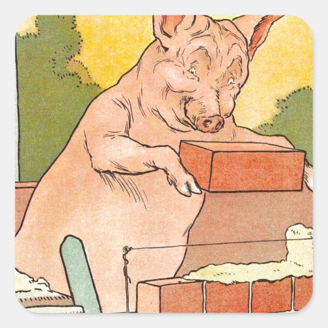 Sticker Carré Trois petits cochons : briques pour construire une (Devant)