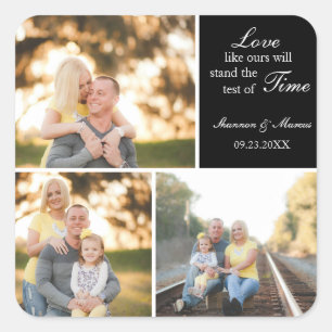Sticker Carré Trois photos Collage Mariage personnalisé