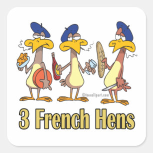 Sticker Carré trois poules françaises 3e jour de noël