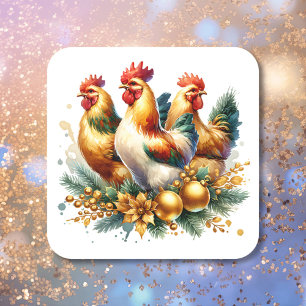 Sticker Carré Trois poules françaises   Douze jours de Noël