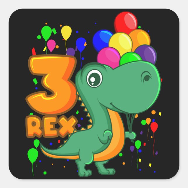 Sticker Carré TROIS REX 3 ans 3e anniversaire garçon Dino (Devant)