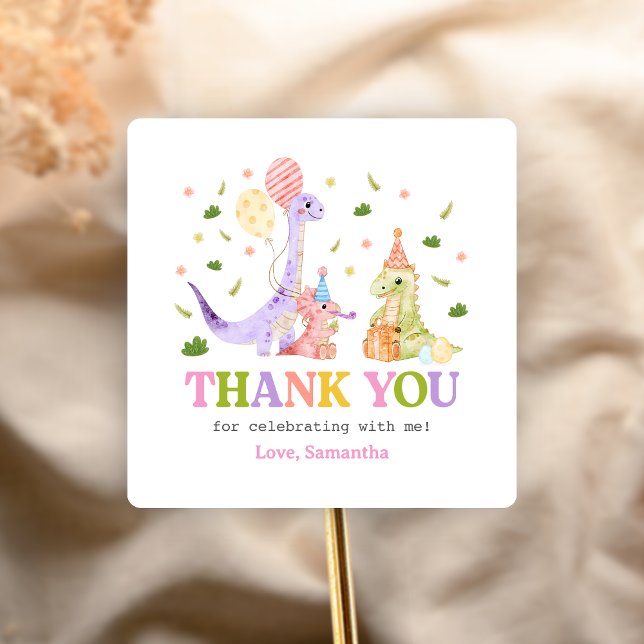 Sticker Carré Trois Rex Anniversaire Dinosaure (Dinosaur 3rd Birthday Sticker)