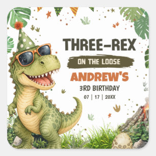 Sticker Carré Trois Rex Dinosaure Fête d'anniversaire 3 ans T Re