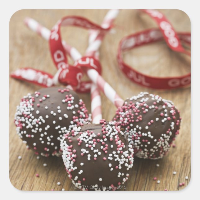 Sticker Carré Trois sucettes au chocolat (Devant)